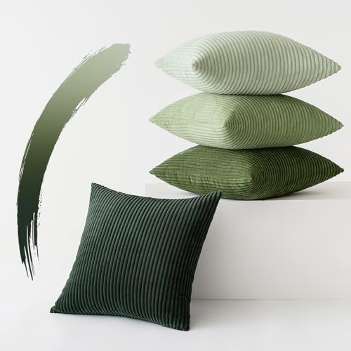 Slozzi 4er Set Kordsamt Kissenbezug 40x40 Kissenbezüge Grün-Serie | Kissenhülle Sofakissen Dekokissenbezug Couchkissen Weich für Sofa Schlafzimmer Wohnzimmer Büro