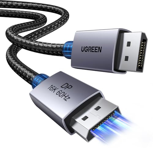 UGREEN 16K Displayport Kabel 2.1 16K 10K 60Hz 8K 120Hz 4K 240Hz 165Hz 144Hz, DP kabel 80Gbps mit HDR, FreeSync, G-Sync, DSC 1.2a, HDCP 2.2 für PC, HDTV, Gaming Monitor (0,5M)
