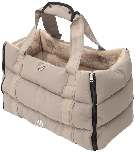 Wanderpfote Hundetragetasche – Hundetasche & Tragetasche Hund, Hunde Tragetasche bis 10kg, leichte Transporttasche Hund als Bequeme Umhängetasche für Reisen (Grau, L)