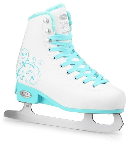 SMJ Snowbella Schlittschuhe VERSTELLBAR Damen Mädchen Eiskunstlauf Eislaufschuhe Klassische Eislauf Weiß/Mint | Größen: 31-34, 35-38, 39-42 (M (35-38))