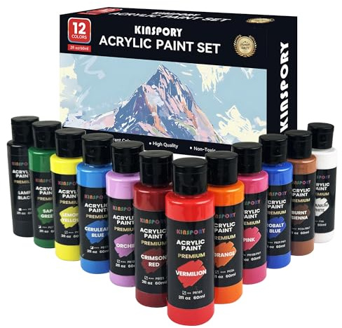 KINSPORY Acrylfarben Set 12 x 60 ml – Wasserfest, ungiftig & schnelltrocknend – Für Leinwand, Holz, Stoff – Ideales Festtagsgeschenk für Künstler/Anfänger