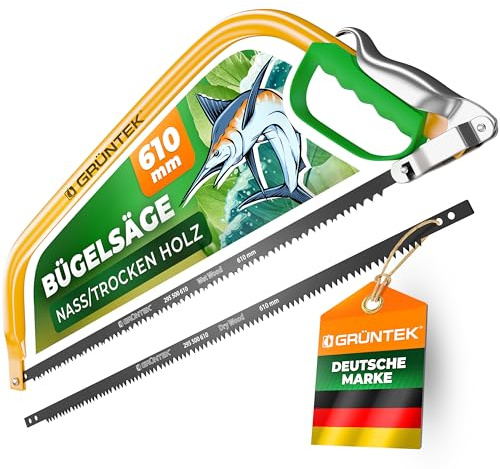 GRÜNTEK Bügelsäge MARLIN inkl 610 mm Sägeblatt; Bogensäge für frische Äste und nassen Holz; Comfort-Handsäge Gartensäge; ideal für Garten und Forstarbeiten; Preis-Leistungs-Sieger