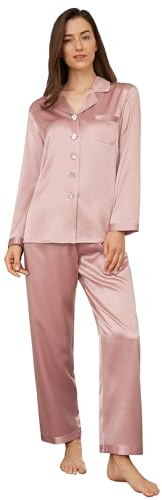 LilySilk Damen Pyjama Set aus Luxus 100% maschinenwaschbare Maulbeerseide | Schlafanzug, Hausanzug, Nachtwäsche, Loungewear, 2 Stück, Langarm, Knopfverschluss, elastischer Bund