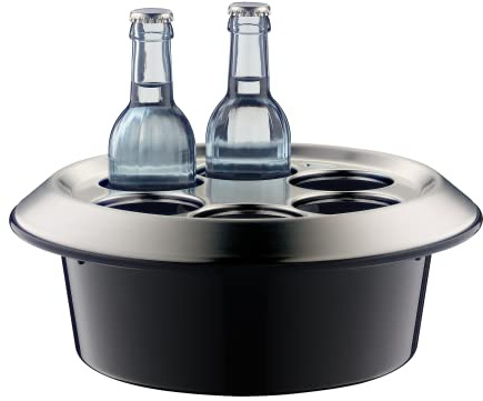 alfi KONFERENZBOY, caviar black, Konferenzkühler aus Kunststoff mit Edelstahlabdeckung, Tischkühler für 6 Flaschen bis 0,33l, Aktivkkühlung mit Kühlakku, Bewirtung für Meeting, Konferenz, BPA-frei