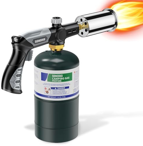 Sondiko Flambierbrenner Propanbrenner L8010, Sous Vide, Bunsenbrenner Lagerfeueranlasser, Gasbrenner von Steak, Grillen, Schweißen (schwarz, grau) Propantank nicht inbegriffen