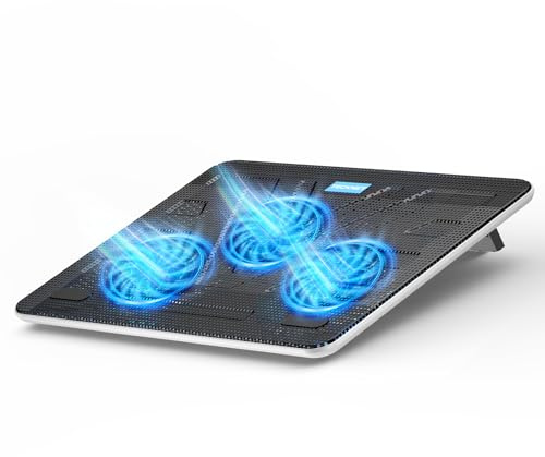 TECKNET Laptop Kühlpads, Laptop Kühler für 12-17 Zoll, Cooling Pad Notebook Cooler Ständer Kühlpad Kühlmatte, 2 USB-Ports, 3 Lüfter mit LEDs(Blau+Weiß)