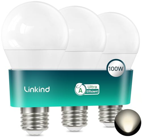 Linkind A-Klasse E27 LED Lampe 1521LM Neutralweiß, 7,2W=100W, 50000Std, 3er | 4000K, Ultra-effiziente Energiesparlampe 211lm/W, CRI≥80 & 200°, 93,6% Energie sparen, für Wohnzimmer, Büro, Restaurant
