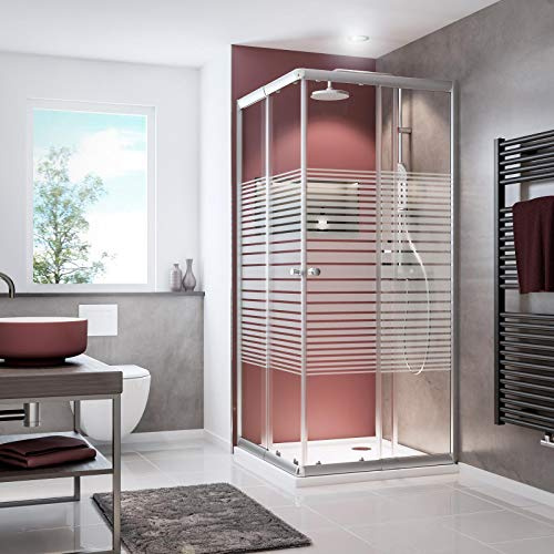 Schulte Duschkabine variabel 75-90 cm, z. B. 90x90 cm, 80x80 cm, 85x85 cm, Eckeinstieg 180 cm mit Schiebetüren, 4 mm Sicherheitsglas (ESG) Dekor Querstreifen, Silber Grau, EP19442-169-72