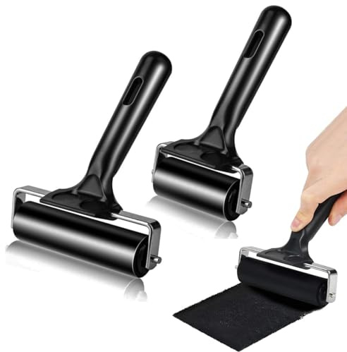 2 Stück Gummiwalze Gummi Brayer Roller Hartgummiwalze Gummiwalze Roller | Gummi Brayer Roller Linolfarbwalze Mit Griff Basteln Gummiroller Für Linoldruck,Stempeln,Drucken,Tapeten (6cm,10cm)