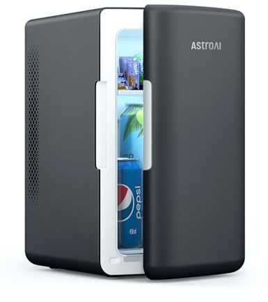 AstroAI Mini Kühlschrank, Mini Fridge 6 Liter / 8 Dosen mit Kühl- und Heizfunktion, Minikühlschrank mit 220V AC/12V DC für Autos, Skincare, Büros und Schlafsäle, Schwarz