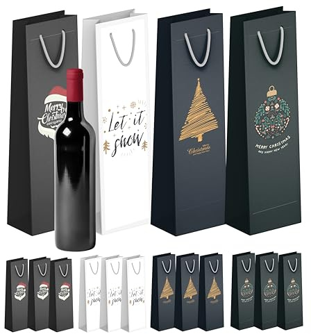12x XXL Flaschentüten Geschenktüten Bottle Bag Flaschen Weihnachten Weihnachtstüte Geschenktaschen für Weintragetasche & Weintüte & Weihnachtstaschen