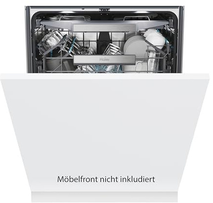 Haier Geschirrspüler vollintegrierbar 60 cm I Einbauspülmaschine I-PRO SHINE SERIE 4 XS 4B0M3SB-84 I 14 Maßgedecke, 10 Programme, automatische Türöffnung & Besteckschublade I Leise & mit Smart Home