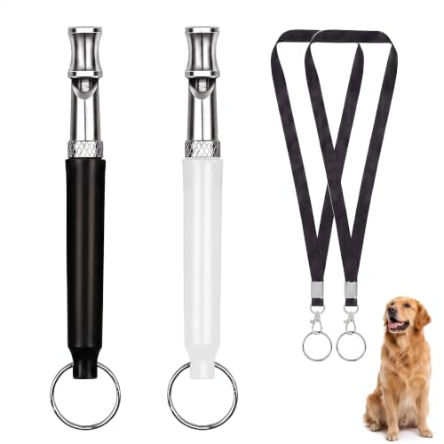 IUSOT Hundepfeife Rückruf 2 Stück Hochfrequenz Lautlos Einstellbar | Hundetraining Pfeife Erziehungshilfe & Anti-Bell Training Inklusive 2 Lanyards Hundepfeifen für Welpen & alle Rassen