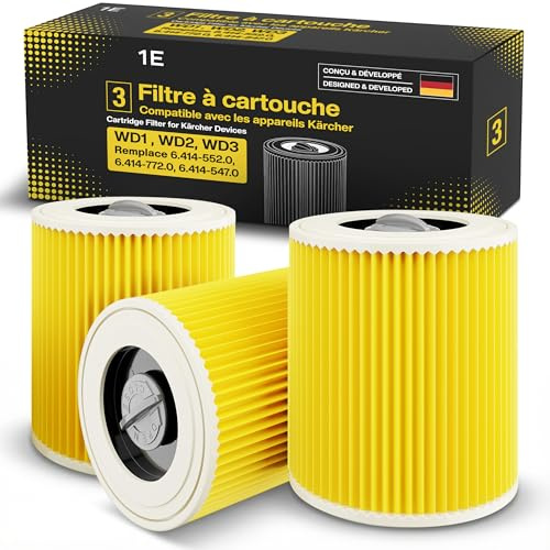 3 Rundfilter für Kärcher WD1, WD2, WD3, MV2, MV3 Nass-Trockensauger | Ersetzt 6.414-552.0 · 3 Rundfilter + 3 Verschlussschrauben · für WD1-WD3, MV2, MV3, SE, NT · nass und trocken