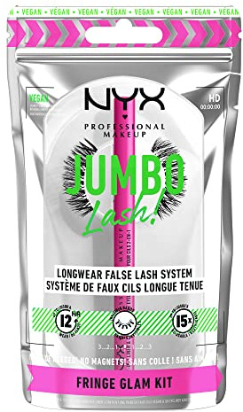 NYX Professional Makeup Falsche Wimpern-System, Langlebig, 12 Stunden Tragezeit, Unsichtbare Bänder, Bis zu 15-mal wiederverwendbar, Vegane Wimpern, Jumbo Lash! Set, Fringe Glam Kit