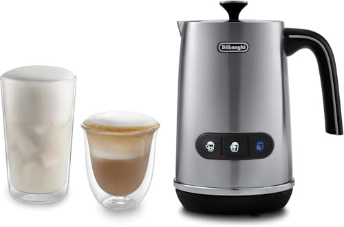 De'Longhi Elektrischer Milchaufschäumer LatteMix EMF3.M, für heiße & kalte Milch & pflanzlichen Alternativen, einfache Reinigung, transparenter Deckel, 3 Tasten, 250ml, Weiß