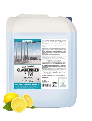 Lorito frisch & sauber Glasreiniger Fensterreiniger 10L | Kraftvoller Oberflächenreiniger, bringt Autoscheiben, Fenster & amdere Glasoberflächen auf Hochglanz, streifenfreie Reinigung