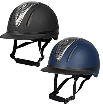 RL24 - Reithelm Innovation Carbon – Matt Schwarz oder Blau – Gr. S/M-L/XL | Größe- & Kopfform verstellbar – Kinn- & Nackenschutz – atmungsaktives Innenfutter – Unisex Reitsport Schutzkleidung
