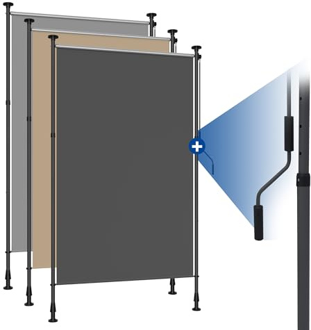 HOMEDEMO Senkrechtmarkise Außen, Vertikalmarkise ohne Bohren, Balkonrollo mit Handkurbel, Sichtschutz Sonnenschutz Windschutz, Balkon & Garten, 150 x (220-310) cm, Stoffbreite 135,5 cm, Anthrazit