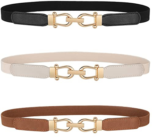 WERFORU Frauen Dünner elastischer Gürtel für Kleider,Dünne Retro Stretch Taille Gürtel mit goldener Schnalle