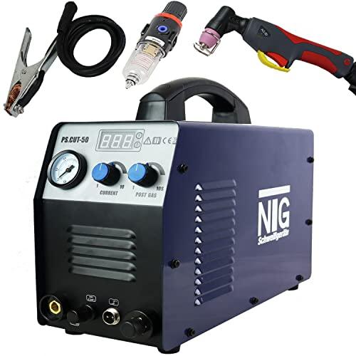 Plasmaschneider | Plasma Cutter | Cut | 50 Ampere Stromstärke mit Pilotlichtbogen | Druckregler und 15 mm Schnittstärke | Starter-Set inkl. Verbrauchsartikel 45 Teile