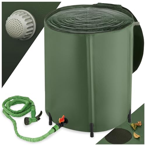 tectake® Regenwassertank für Garten und Camping, Tonne faltbar, Regentonne mit Deckel und Wasserhahn, Wassertank, Regenwassersammler, Zisterne, Regenfass mit Hahn, Wassertonne - 200 l