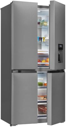 Exquisit Multi-Door Kühlschrank MD430-100-WS-200E inoxlook | 432 L Volumen | NoFrost | Wasserspender | Cross Kühl-Gefrierkombination