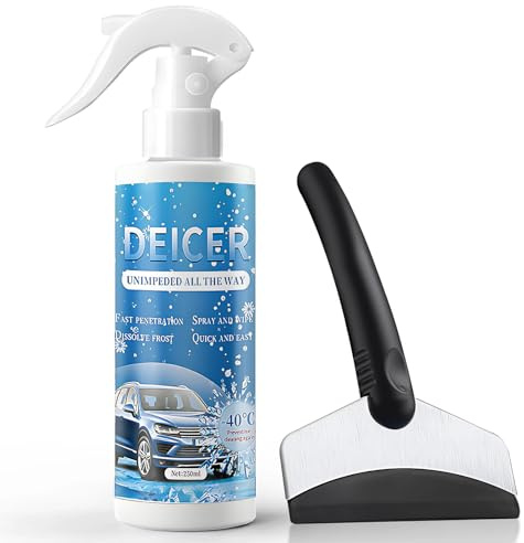 Miioto Enteiserspray Auto Scheibe, Scheibenenteiser Spray, Entfroster Spray Auto, Equipped with Special Scraper, Entfernen sie Schnell EIS und Schnee von Autoscheiben und Windschutzscheiben - 250ml