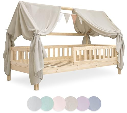 Ehrenkind® Kinderzimmer-Deko-Set: Betthimmel & Wimpelkette für magische Momente | Oeko-TEX Zertifiziert | Kinderzimmer Deko | Betthimmel Kinderzimmer, 90x200 Beige