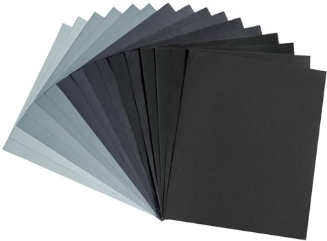Schleifpapier Set, Schmirgelpapier Fein 5000 3000 2500 2000 1500 1200 1000 800 Nass und Trocken Sandpaper für Auto, Holzmöbel, Metall, Stein, Lack, Glas, 23 x 28 cm (16 Stück）