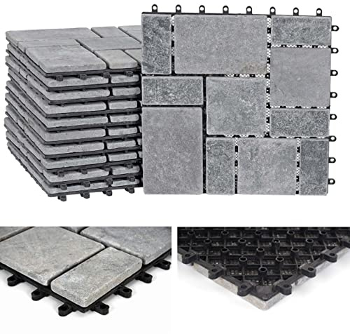 Mendler Steinfliese HWC-K70, Bodenfliese Steckfliese Balkon/Terrasse Naturstein, 11x je 30x30cm = 1m² - dunkelgrau