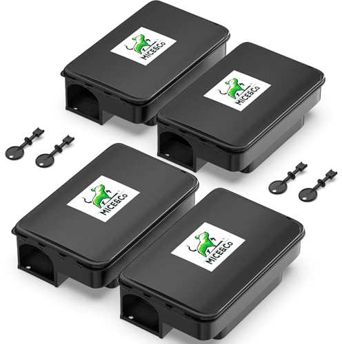 Mice&Co 4X Profi Rattenköderbox, Rattenfalle für Haus & Garten, Köderbox | Köderstation kindersicher, Schlüssel & Warnaufkleber, Köder nicht enthalten, Doppelter Eingang, Wiederverwendbar