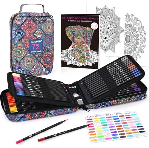 HIFORNY 78 Premium Black Edition Buntstifte-Set für Erwachsene zum Ausmalen – 72 Buntstifte mit Extras, Künstler-weicher Kern, Kunstbedarf für Erwachsene, Anfänger