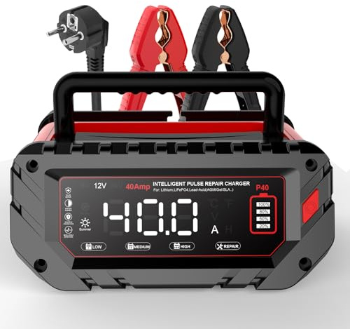 40A 6V/12V/24V Autobatterieladegerät-Haisito Intelligentes Ladegerät mit LCD-Display, Batteriepfleger,Erhaltungsladung&Entsulfatierung für AGM,Lithium,LiFePO4,Blei-Säure(Motorrad, Wohnmobil, Caravan)