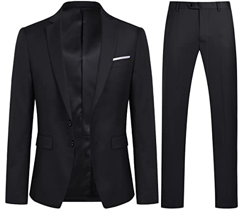 YOUTHUP Herren Anzug 2 Teilig Anzüge Modern Slim Fit für Business Hochzeit | Sakko Hose, 2 Knöpfe, Revers, Einfarbig, Elegant, Formell, Mittelschlitz, Farbig, Modern Fit, Smoking