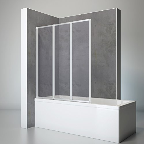 Schulte Badewannenaufsatz Well 127 x 140 cm, 3-teilig faltbare Duschwand für Badewanne, Kunstglas Softline hell mit Tropfen-Dekor, Duschabtrennung Badewanne, Alu Natur