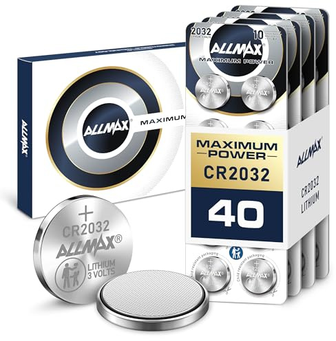 Allmax CR2032 Lithium Knopfzellen (40 Stück) – Längste Lebensdauer, auslaufsicheres Design, 10 Jahre Haltbarkeit, maximale Leistung, perfekt für Autoschlüssel und Fernbedienungen (3 V)