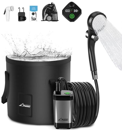 WADEO Tragbare Campingdusche Akku mit Pumpe und Wasserbehälter 20L, Outdoor-Camping-Duschset mit Akku 3000-6000 mAh wiederaufladbar, für Camping Reisen Garten Wandern Autowaschen Tierbaden Notfälle