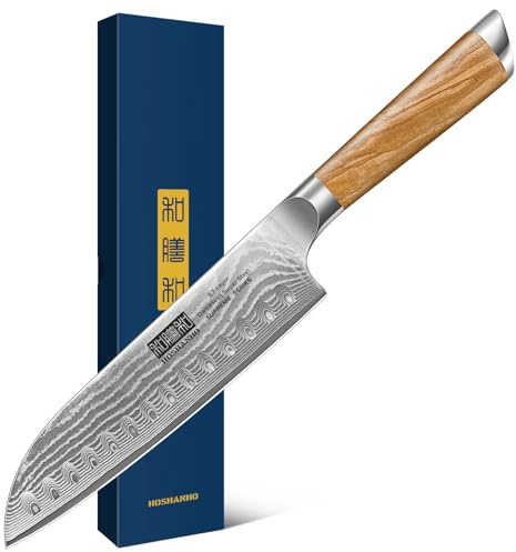 HOSHANHO Santoku Messer Damastmesser, 18cm Scharfe Kochmesser, 67 Schichten Damaststahl Küchenmesser, professionell Messer mit Ergonomischer Griff Geschenkbox