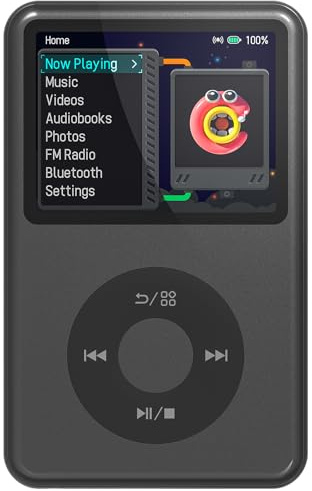 Innioasis Y1 64GB MP3 Player - Zeitlose Klasse: Touch Wheel-Steuerung, Bluetooth, Video-Player, Hörbücher, FM-Radio, Musikplayer für Kinder（schwarz）