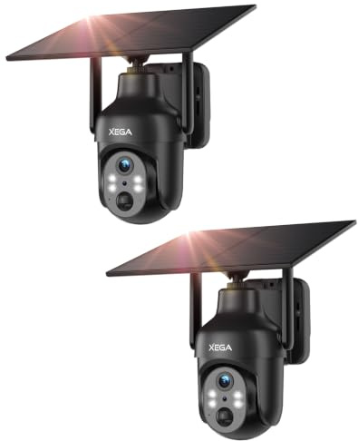 Xega 2K Überwachungskamera Aussen Solar WLAN mit Akku 5200mAh,2.4Ghz WiFi | Kamera Outdoor Kabellos mit 3.5W Solarpanel,360°PTZ,PIR Personenerkennung,IR/FarbNachtsicht,2 Wege Audio,IP66 Wasserdicht