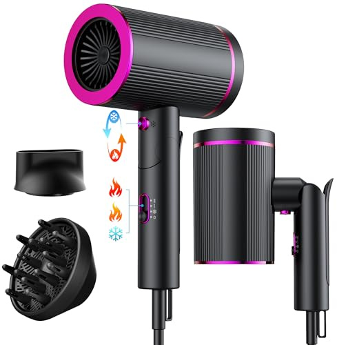 Föhn,Fön,Haartrockner Profi Ionen mit AC Motor 2400W Reisefön Diffusor|Haarfön 4-in-1|Heiß-/Kalttaste|2 Heiz&3 Geschwindigkeitsstufen|Hair Dryer mit Schnelle Aufheizung& Konstante Temperatur