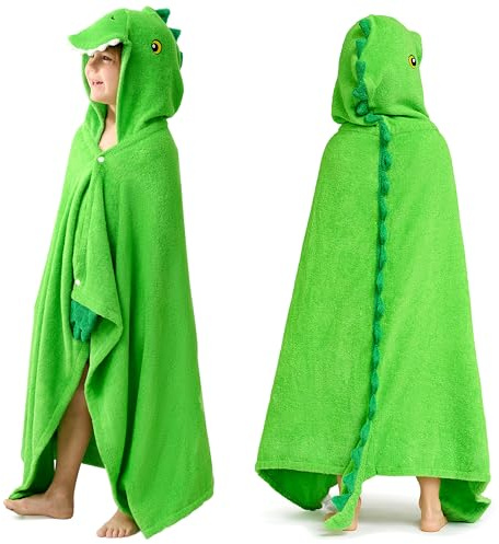 Joiedomi Dinosaur 127 x 77 cm Kapuzenhandtuch für Kinder - Weiches Baumwoll-Badetuch -für Kinder von 3-10 Jahren -Poolhandtuch mit Kapuze - saugfähiges Poncho Handtuch Kinder