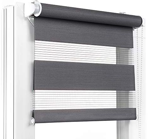 Fenster DEKOR - Rollos für Fenster Dunkelgrau - Klemmfix Rollo ohne Bohren B45 x H150 cm - Doppelrollo mit Einer Breiten Auswahl an Größen und Farben - Blickdichte Rollos, einfach zu montieren