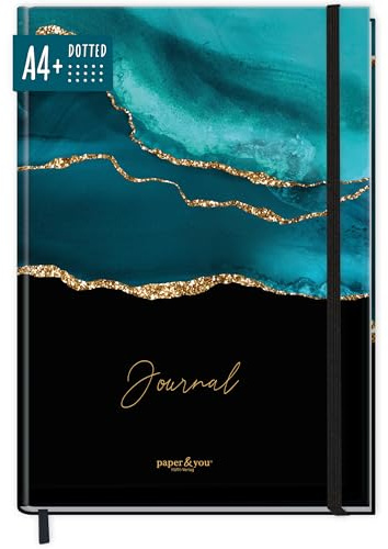 paper&you® Dotted Journal A4+ mit Gummiband Shiny Teal 156 Seiten, Notizbuch gepunktet, Skizzenbuch, Tagebuch - nachhaltig & klimafreundlich
