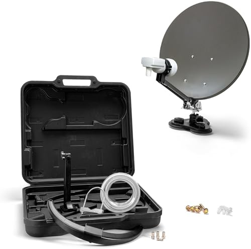 XORO 38,5 cm Camping Satellitenantenne MCA 38 HD Set, inkl. Single LNB mit integriertem Satfinder, 10m Kabel, Halterungen, im Hartschalenkoffer