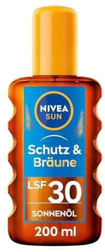 NIVEA SUN Schutz & Bräune Sonnenöl Spray LSF 30 (200 ml), Sonnencreme mit Pro-Melanin-Extrakt für eine ebenmäßige Bräune, sofortiger Sonnenschutz mit UVA/UVB-Filtersystem
