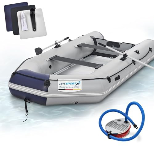 ArtSport Schlauchboot 3,80 m für 6 Personen mit 2 Sitzbänke & Aluboden - Paddelboot mit Paddel, Pumpe, Tasche & Reparaturset - Angelboot aufblasbar