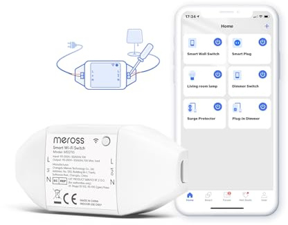 Meross WLAN Schalter Universal WiFi Switch Fernbedienung Sprachsteuerung mit Alexa, Google Assistant und SmartThings, DIY Smart Home für elektrische Haushaltsgeräte, 2500W, 1 St.