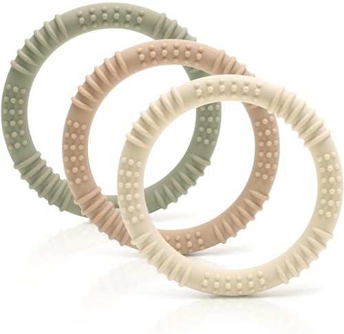 CAJA Beißring Baby 3er Set aus weichem Silikon BPA frei Zahnungshilfe und Greifring für Neugeborene sicheres sensorisches Beißspielzeug für Babys Geschenk zur Geburt für Jungen und Mädchen